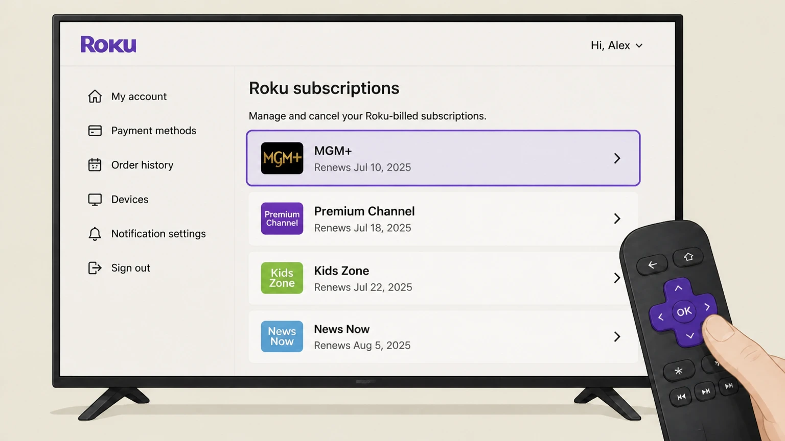 MGM+ roku cancellation: Choose MGM+