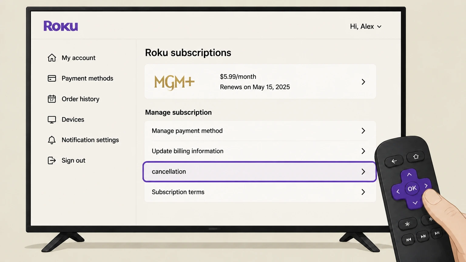 MGM+ roku cancellation: Confirm cancellation