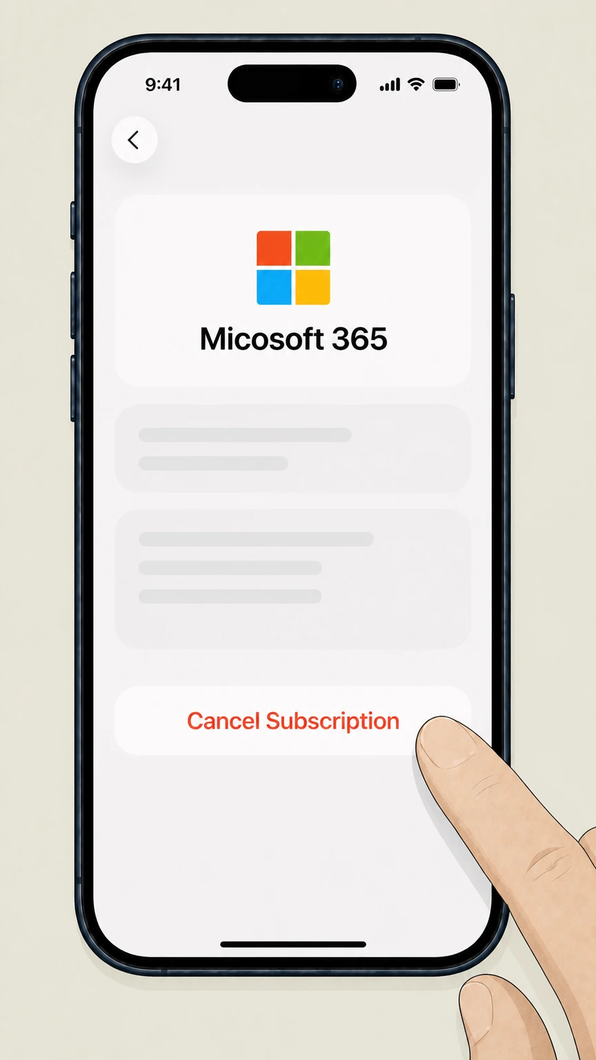 Microsoft 365 cancel an app store subscription: Tap Cancel Subscription