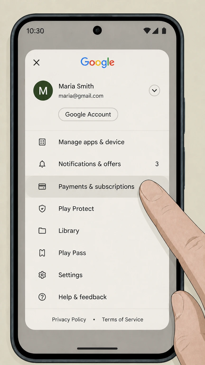 Microsoft 365 google-play cancellation: Open Payments & subscriptions
