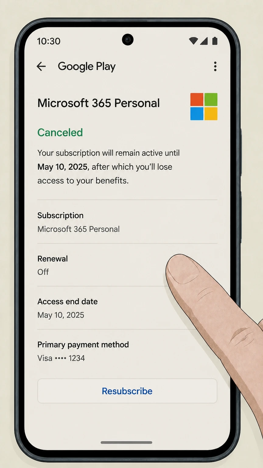 Microsoft 365 google-play cancellation: Save the expiration date