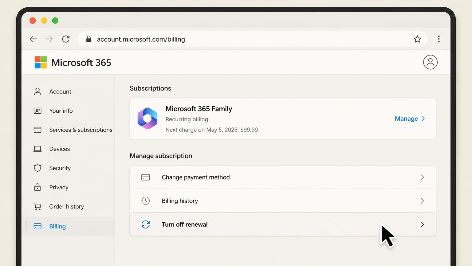 Microsoft 365 retail-partner cancellation: Turn off renewal