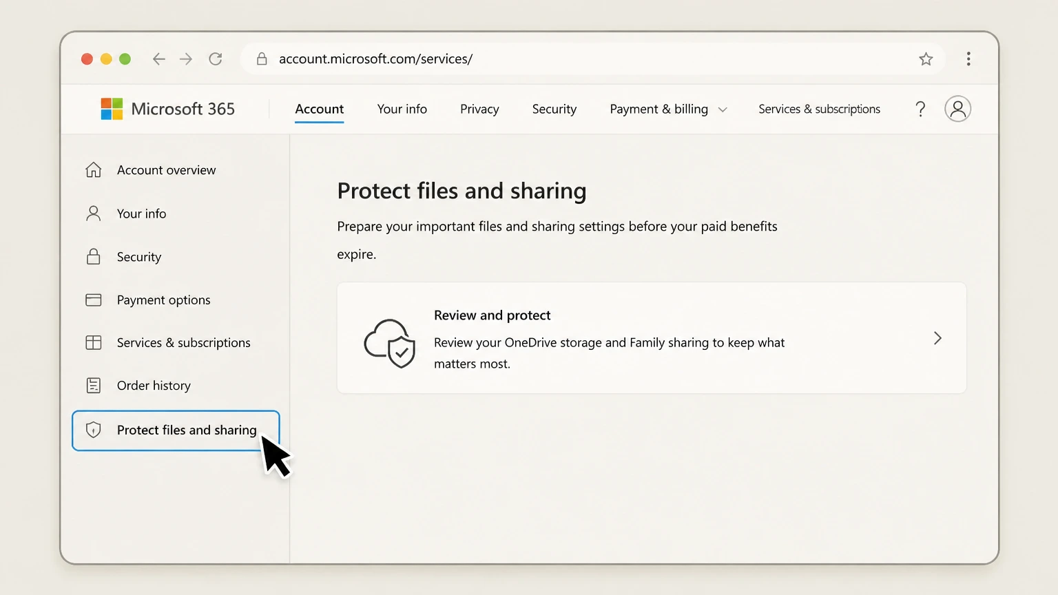 Microsoft 365 web cancellation: Protect files and sharing