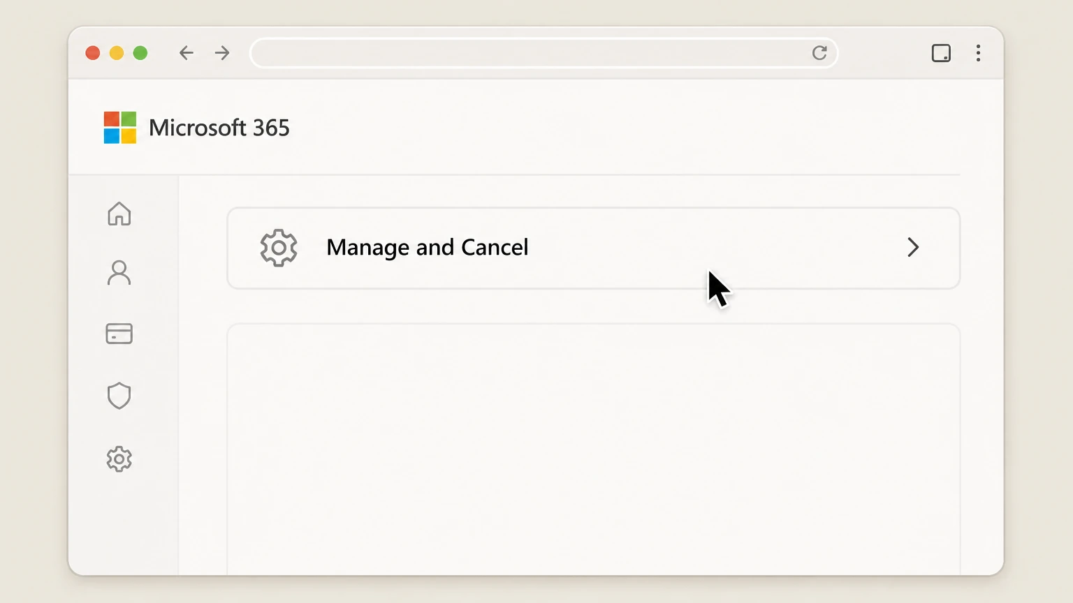 Microsoft 365 cancel on the provider website: Choose Manage and Cancel