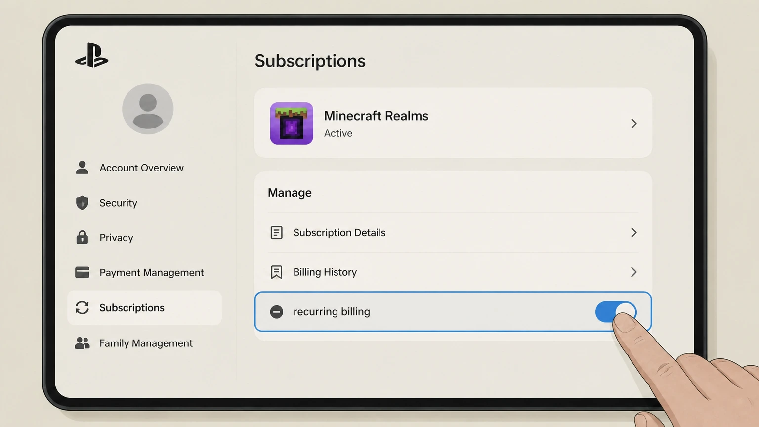 Minecraft Realms playstation cancellation: Turn off recurring billing