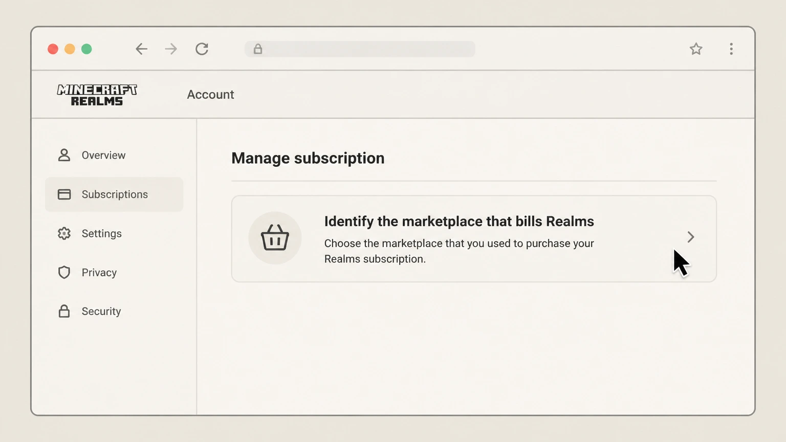 Minecraft Realms web cancellation: Identify the marketplace that bills Realms