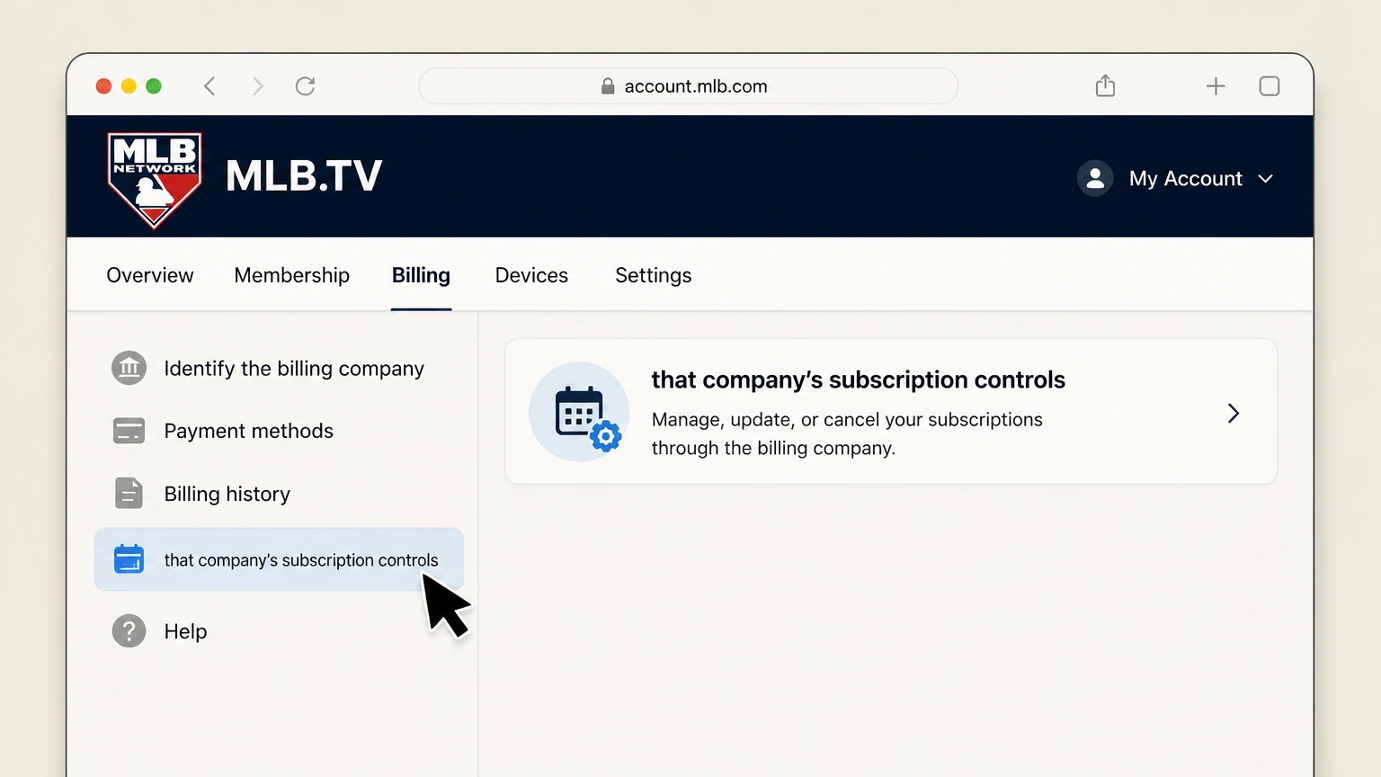 MLB.TV billing-partner cancellation: Open that company’s subscription controls