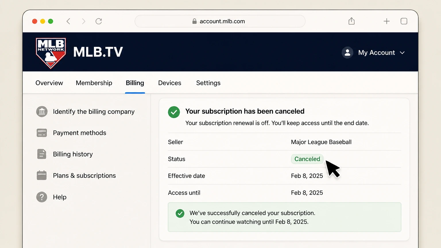 MLB.TV billing-partner cancellation: Keep proof