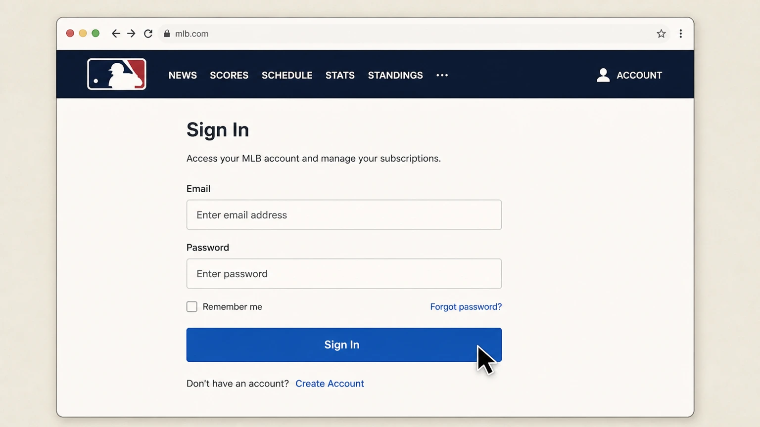 MLB.TV web cancellation: Open the MLB account
