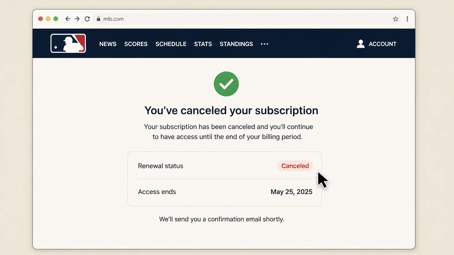 MLB.TV web cancellation: Keep the confirmation