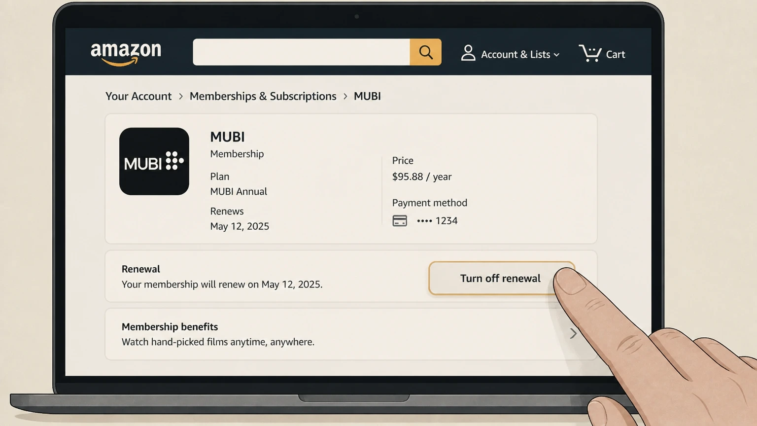 MUBI amazon cancellation: Turn off renewal