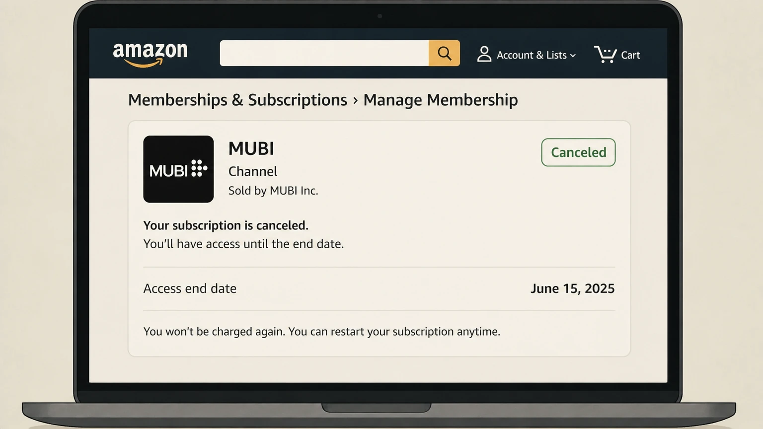 MUBI amazon cancellation: Review the end date