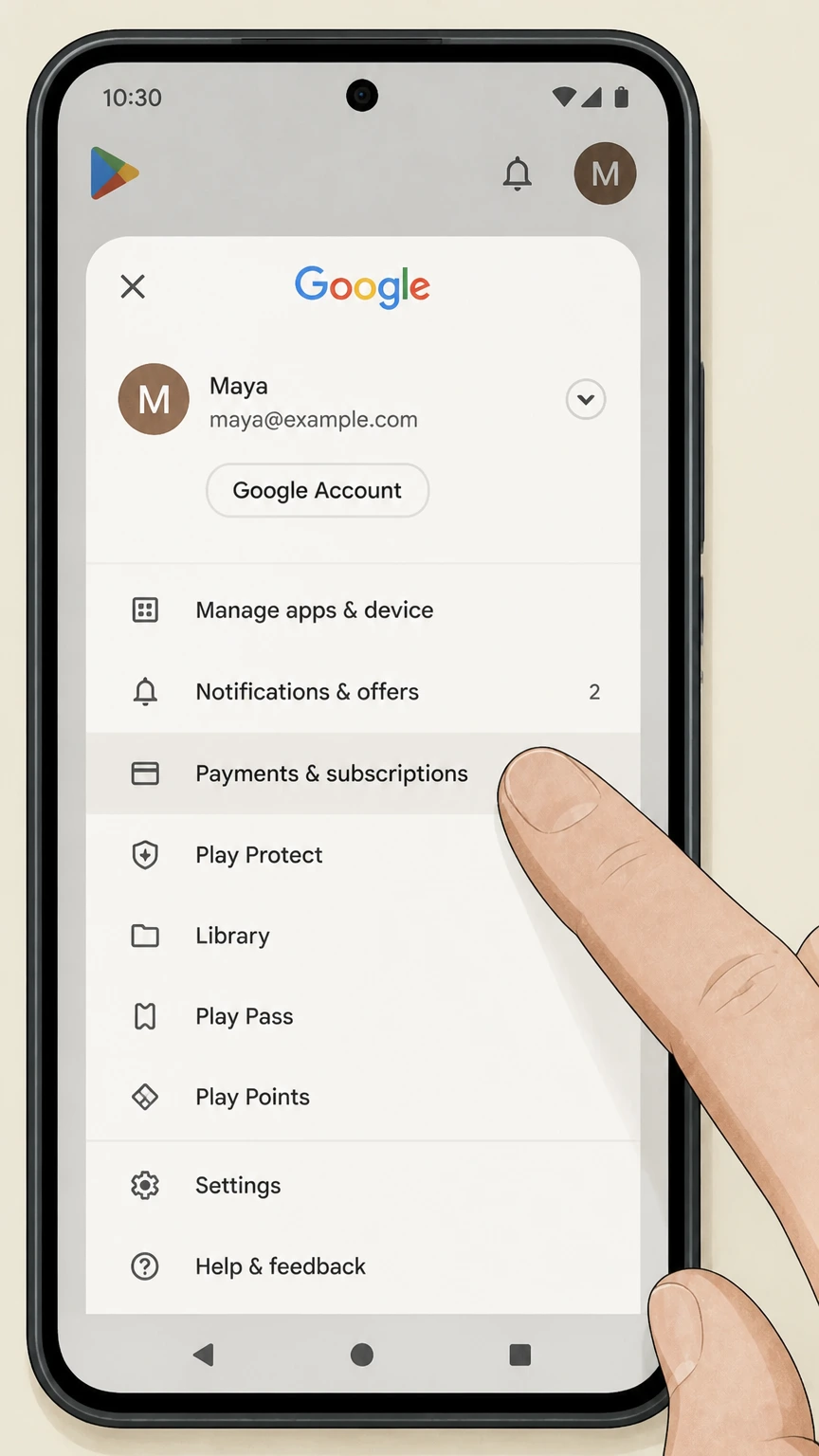 MUBI google-play cancellation: Open Payments & subscriptions