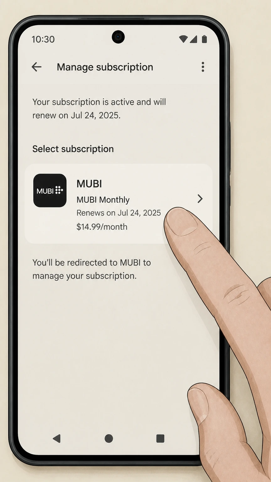 MUBI google-play cancellation: Choose MUBI