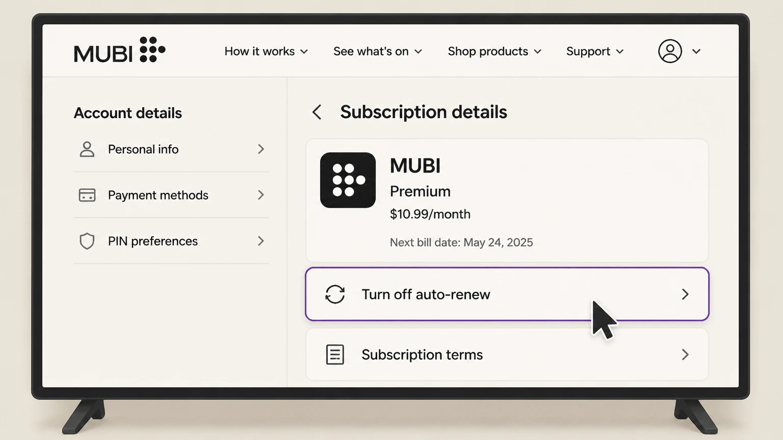 MUBI roku cancellation: Turn off auto-renew