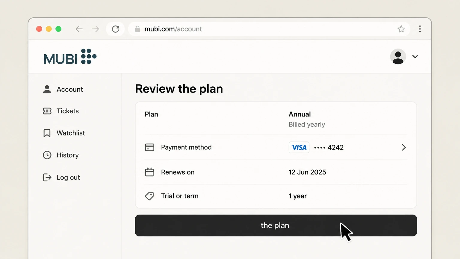 MUBI web cancellation: Review the plan