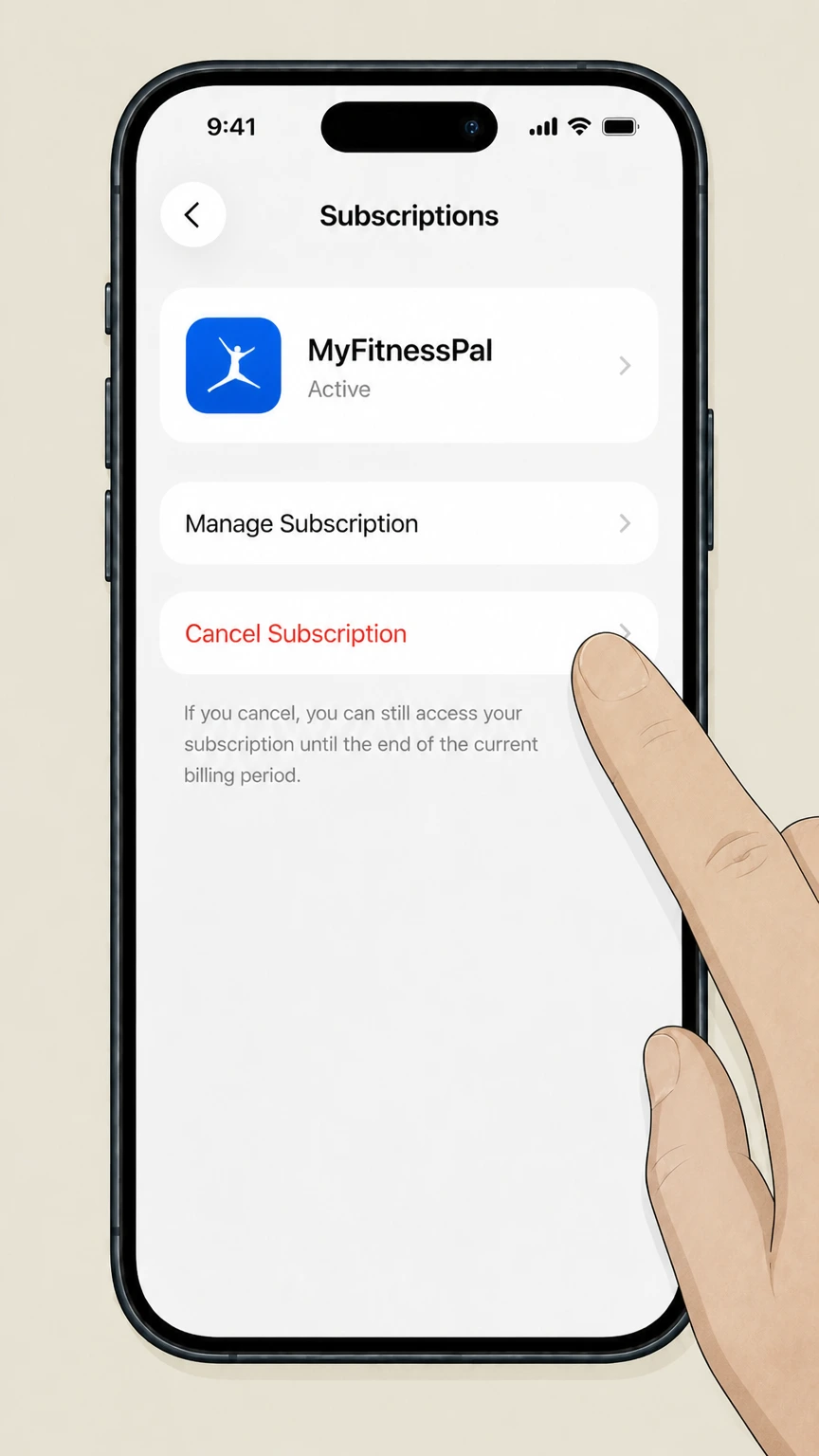 MyFitnessPal ios cancellation: Tap Cancel Subscription and confirm