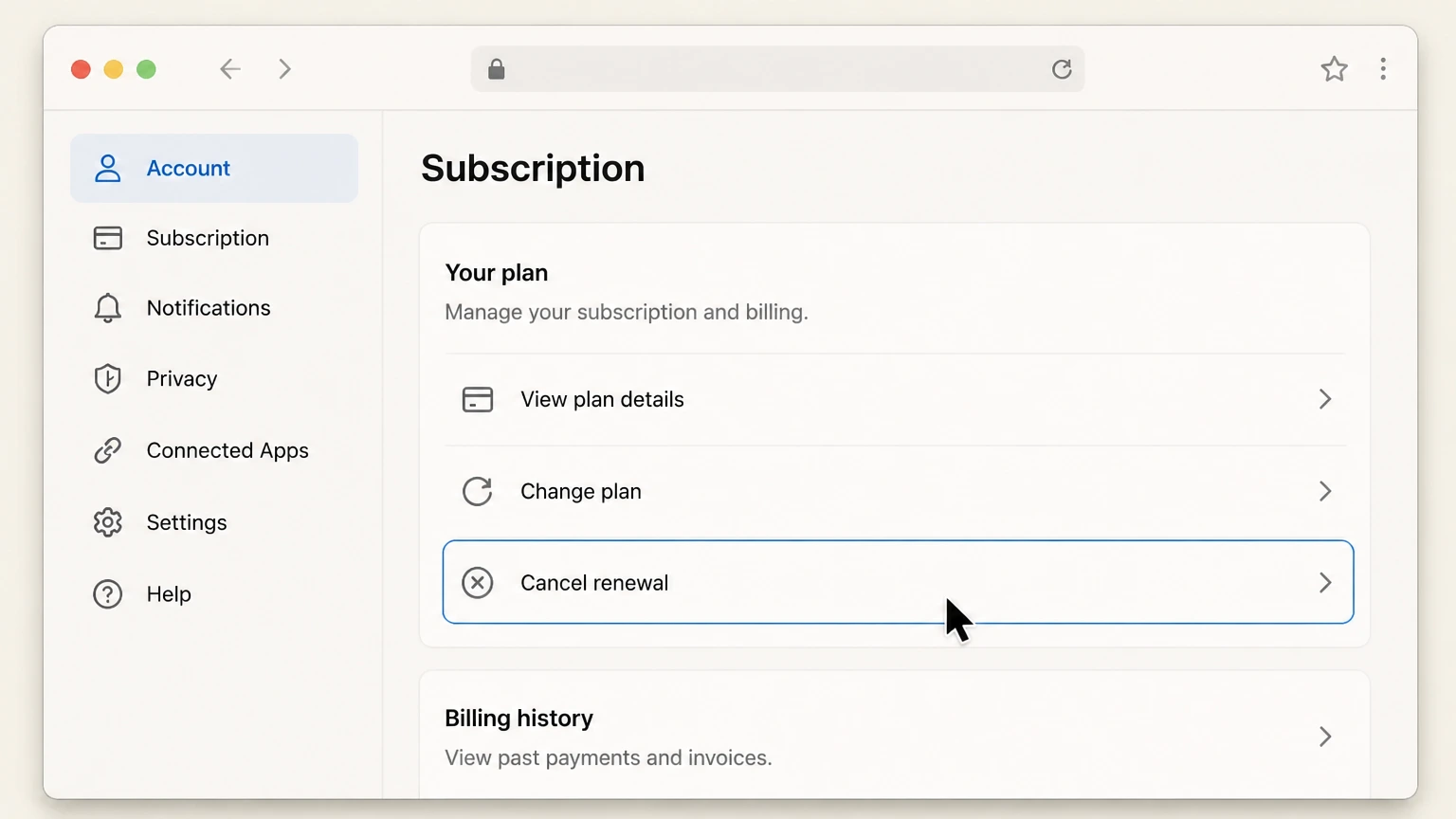 MyFitnessPal web cancellation: Choose Cancel renewal
