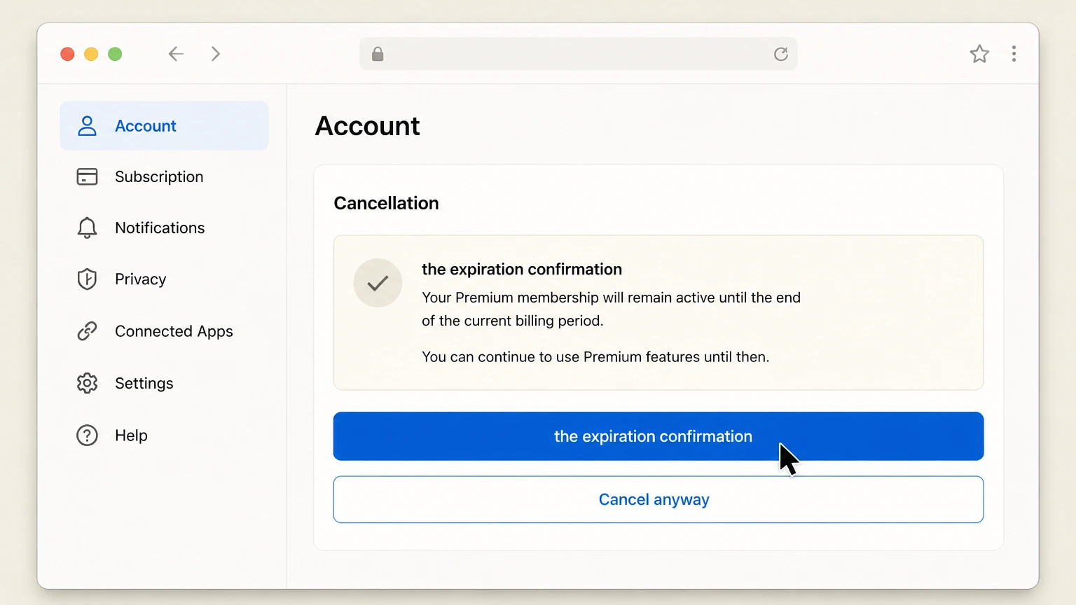 MyFitnessPal web cancellation: Keep the expiration confirmation