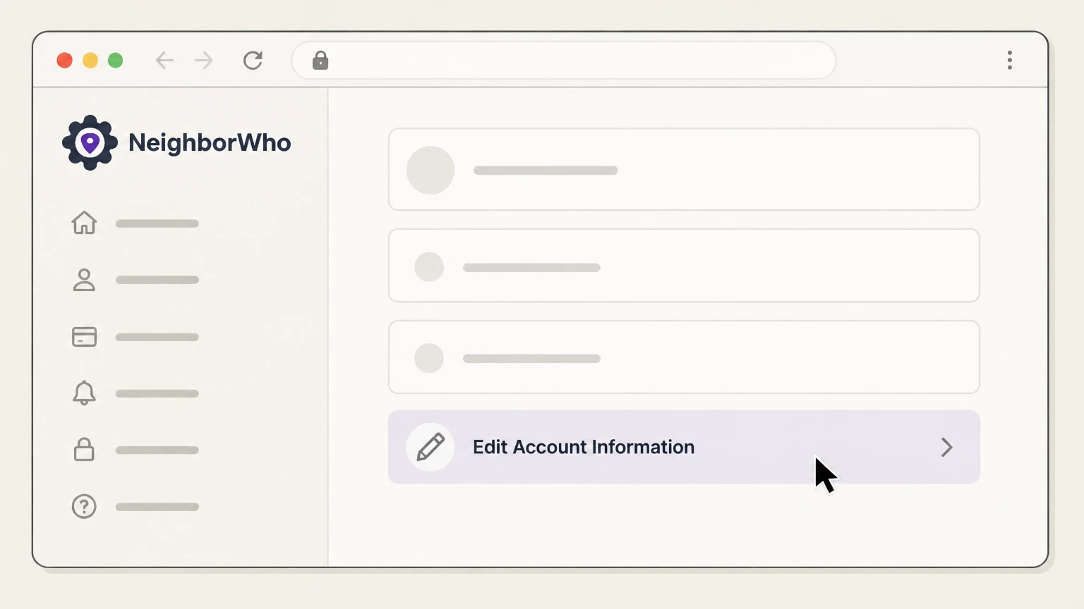 NeighborWho NeighborWho website account: Select Edit Account Information