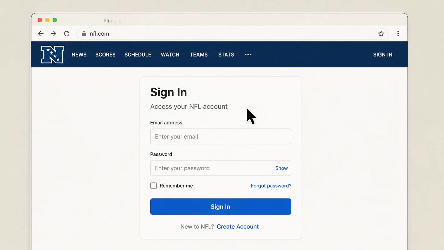 NFL+ web cancellation: Open the NFL account