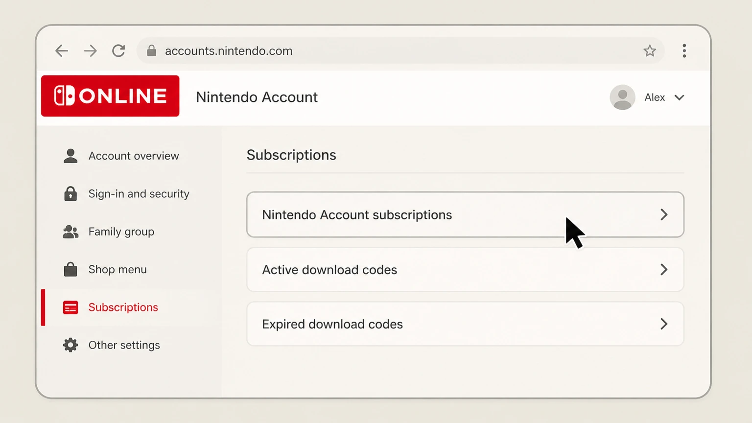 Nintendo Switch Online web cancellation: Open Nintendo Account subscriptions
