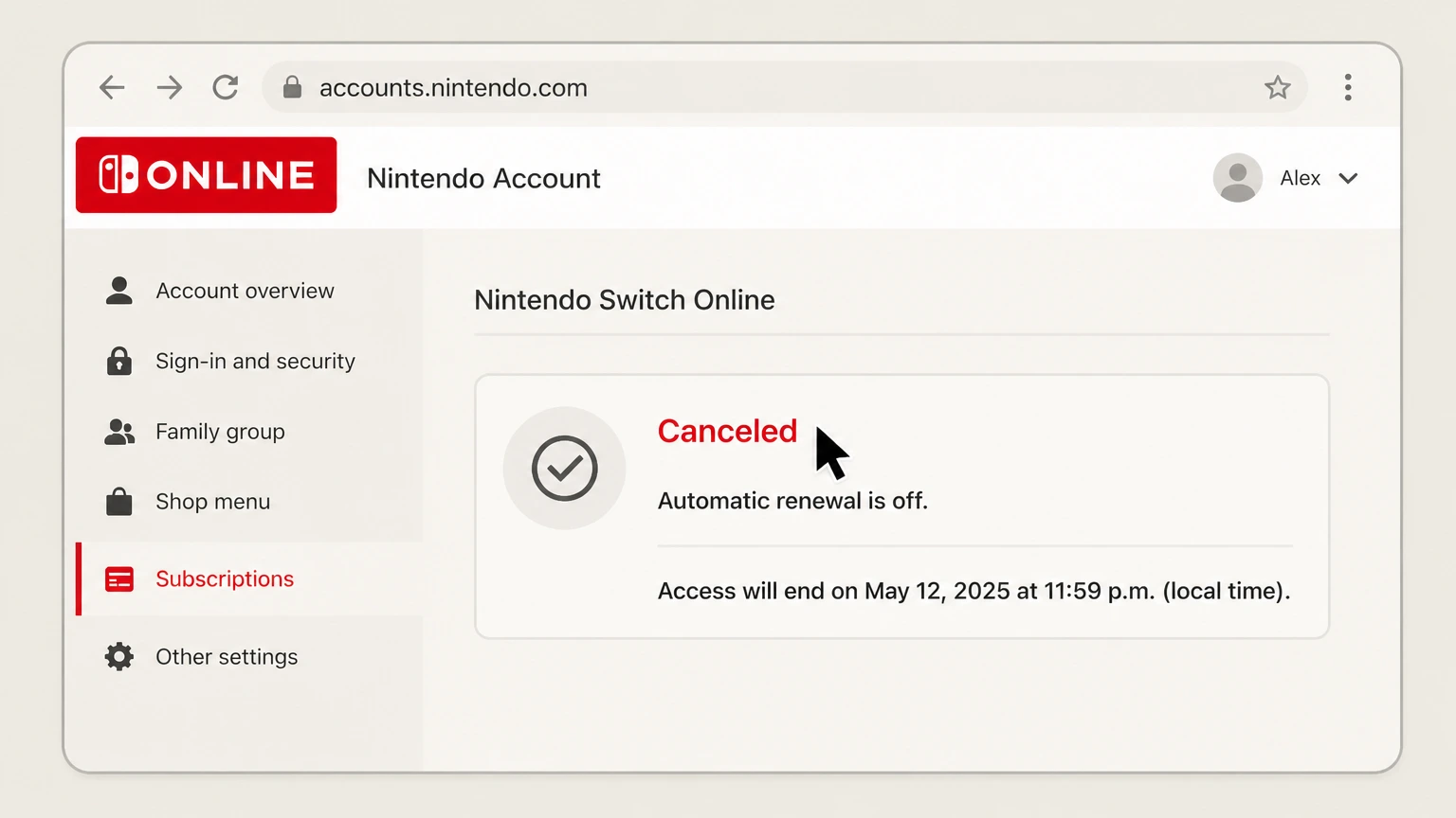 Nintendo Switch Online web cancellation: Save the renewal status