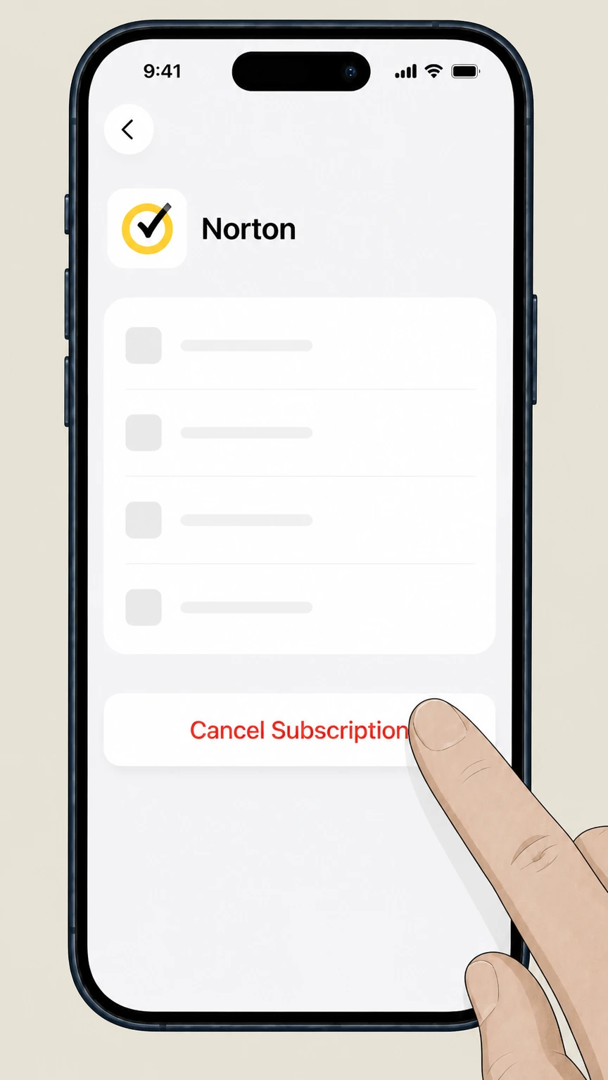 Norton cancel an app store subscription: Tap Cancel Subscription