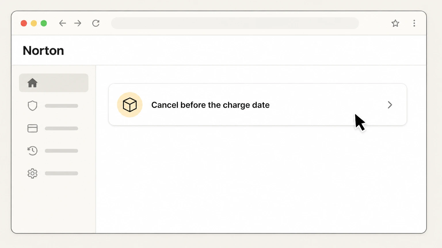 Norton cancel on the provider website: Cancel before the charge date