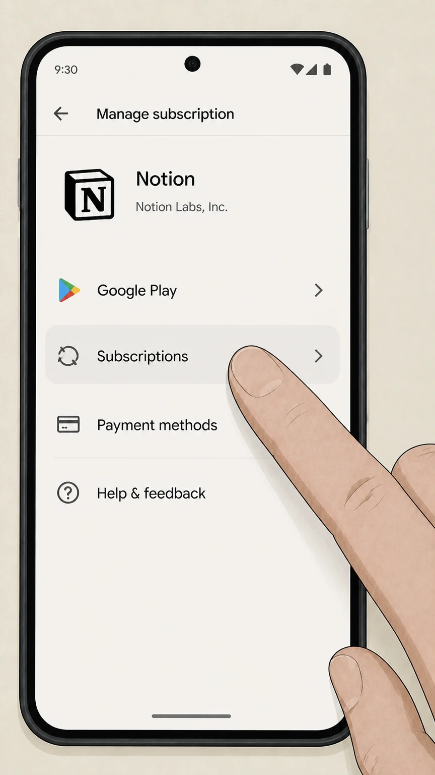Notion google-play cancellation: Open Subscriptions