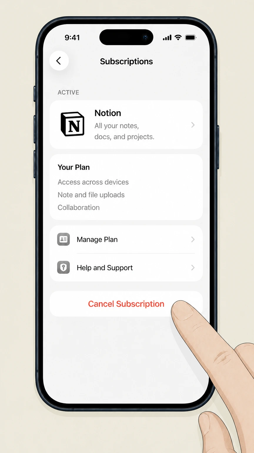 Notion ios cancellation: Tap Cancel Subscription and confirm