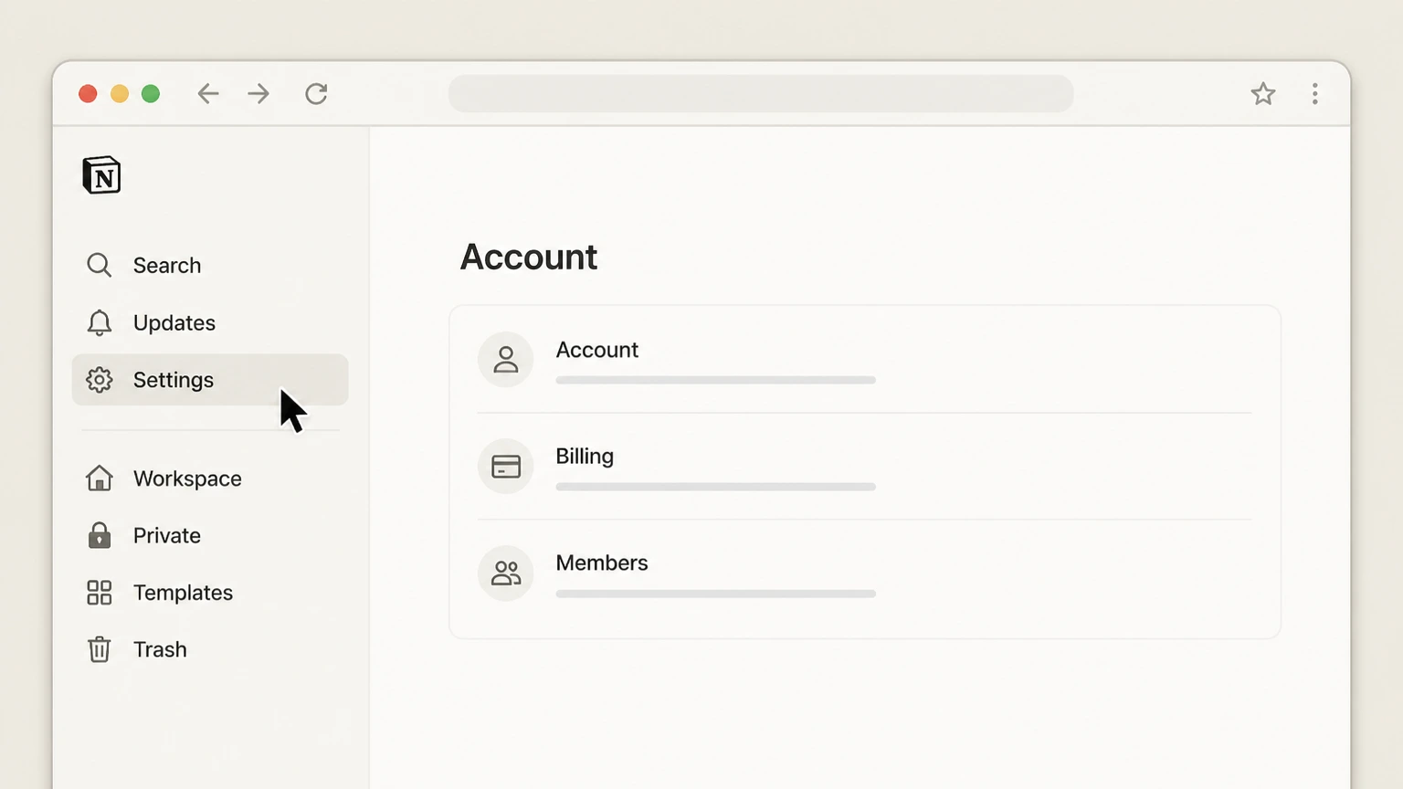 Notion web cancellation: Open Settings