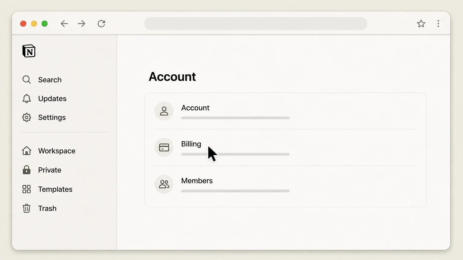 Notion web cancellation: Open Billing