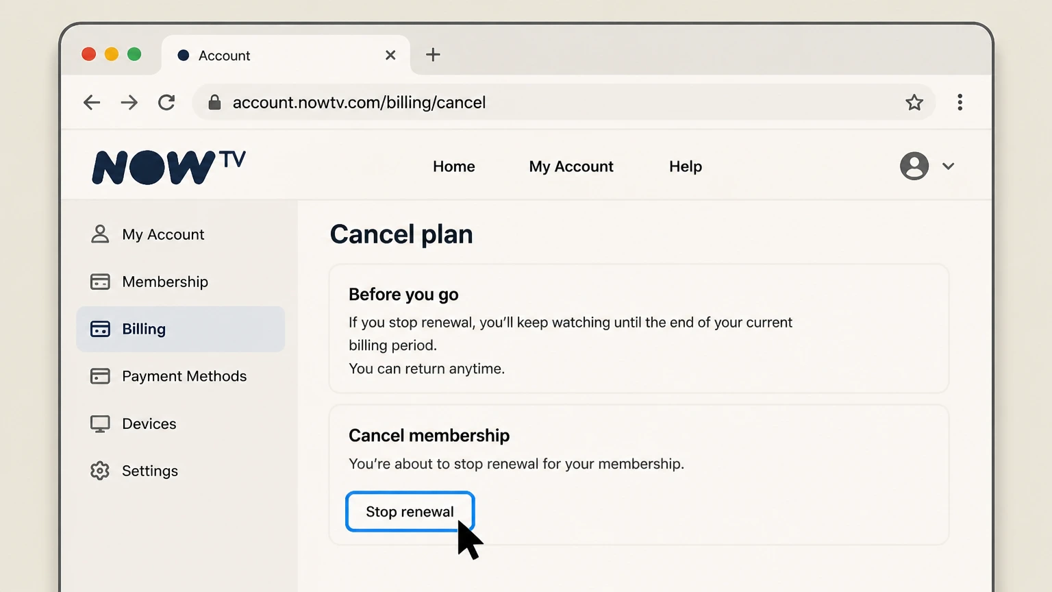 NOW billing-partner cancellation: Stop renewal