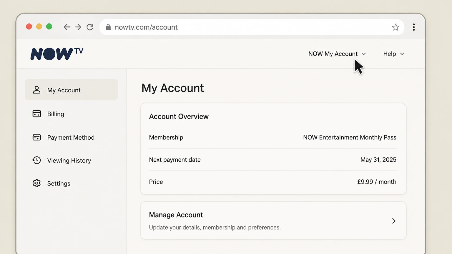 NOW web cancellation: Open NOW My Account