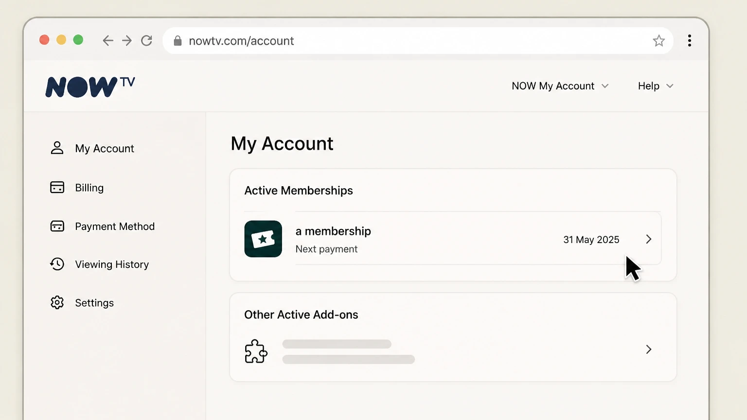 NOW web cancellation: Select a membership