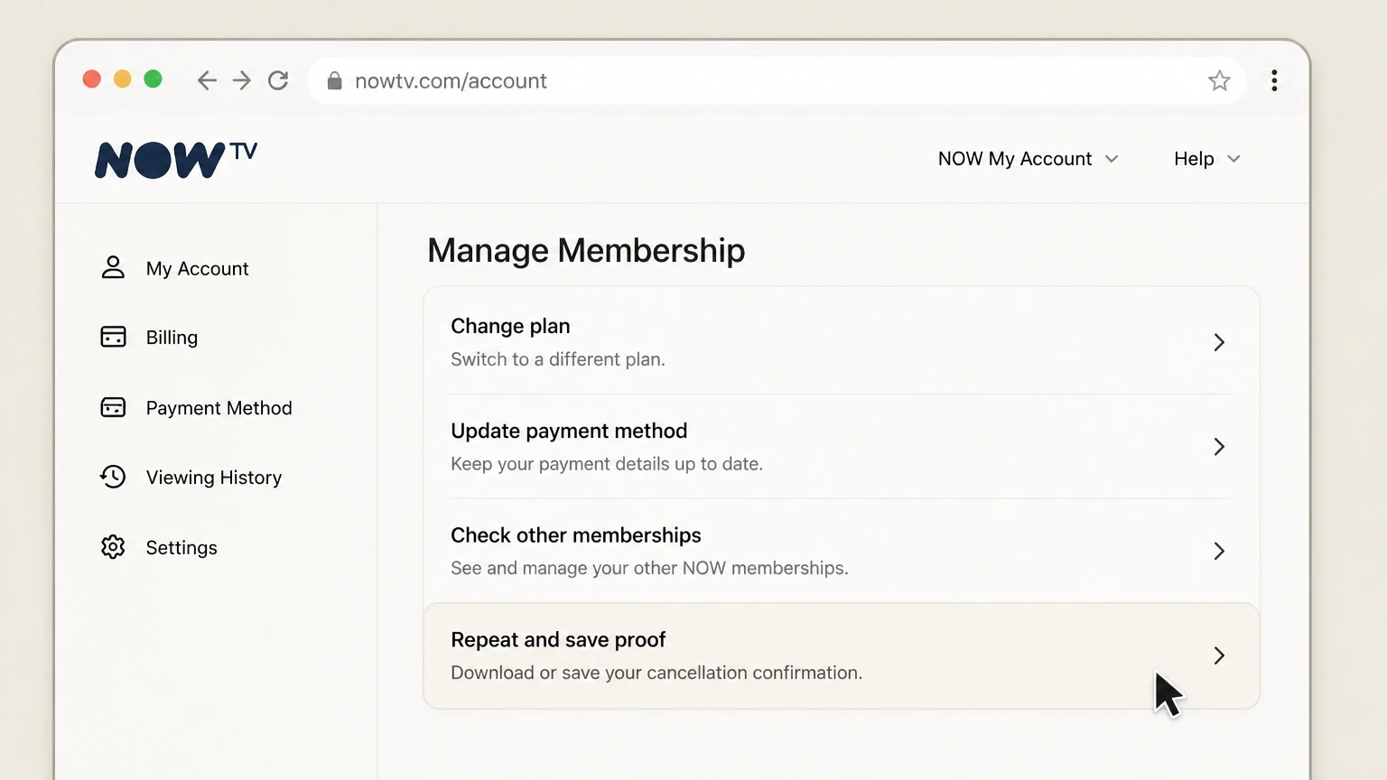 NOW web cancellation: Repeat and save proof
