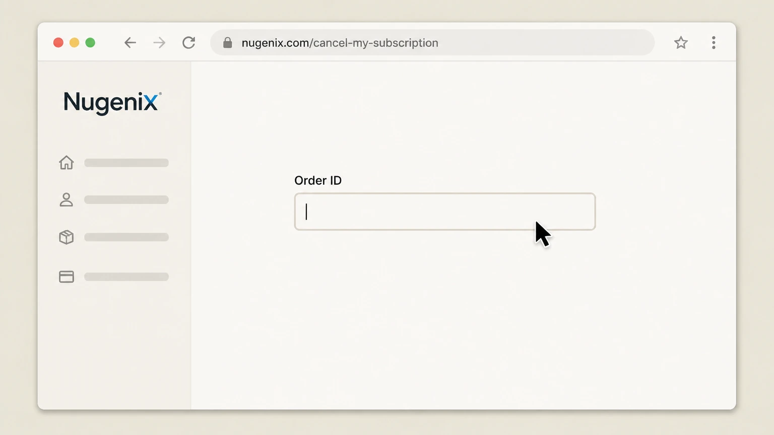 Nugenix Cancel online via Nugenix form: Enter your Order ID