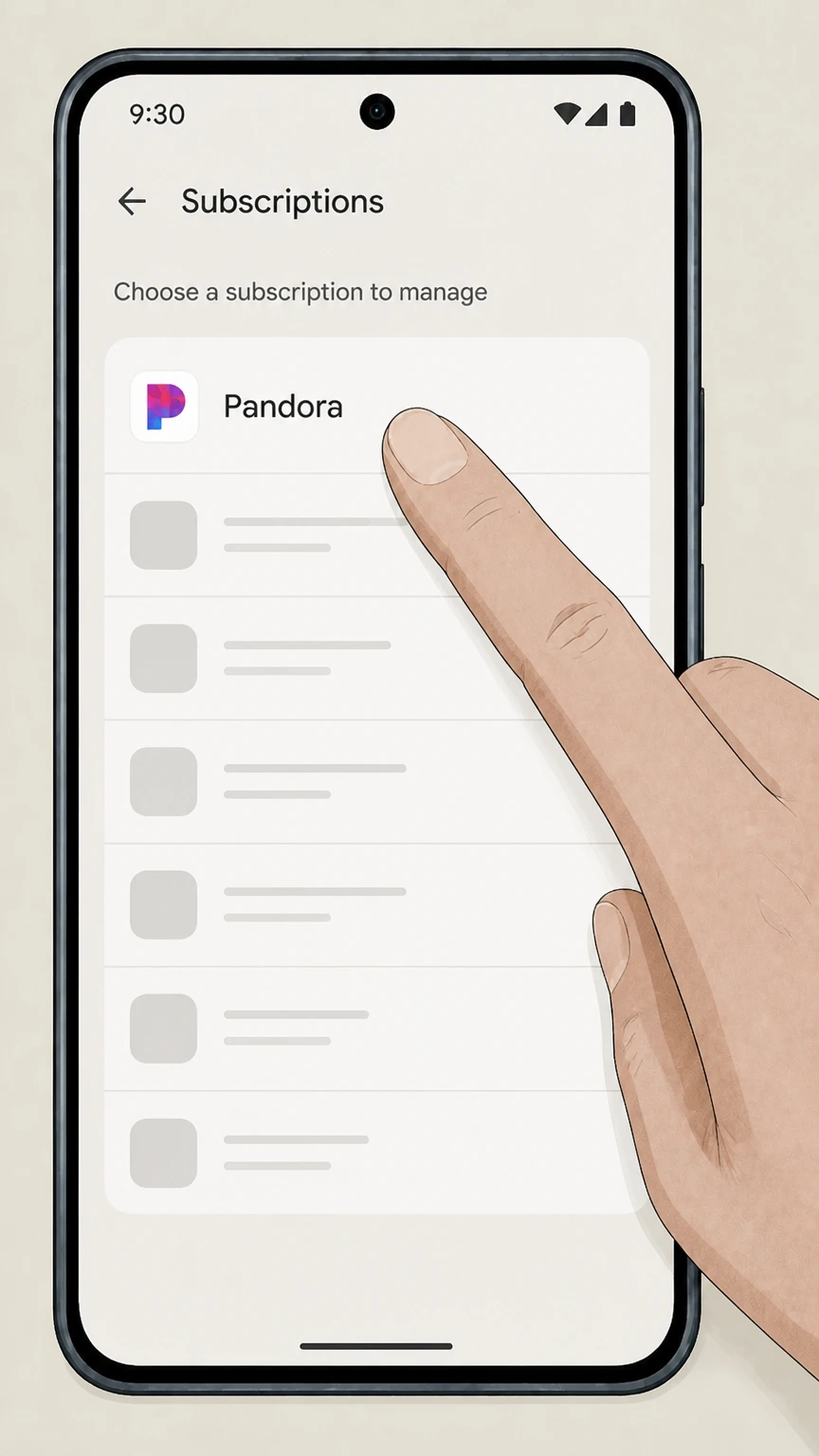 Pandora google-play cancellation: Choose Pandora