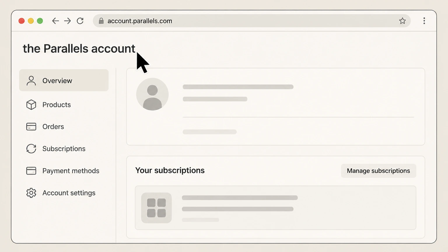 Parallels web cancellation: Open the Parallels account