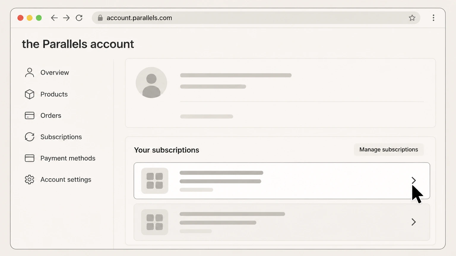 Parallels web cancellation: Select the active subscription