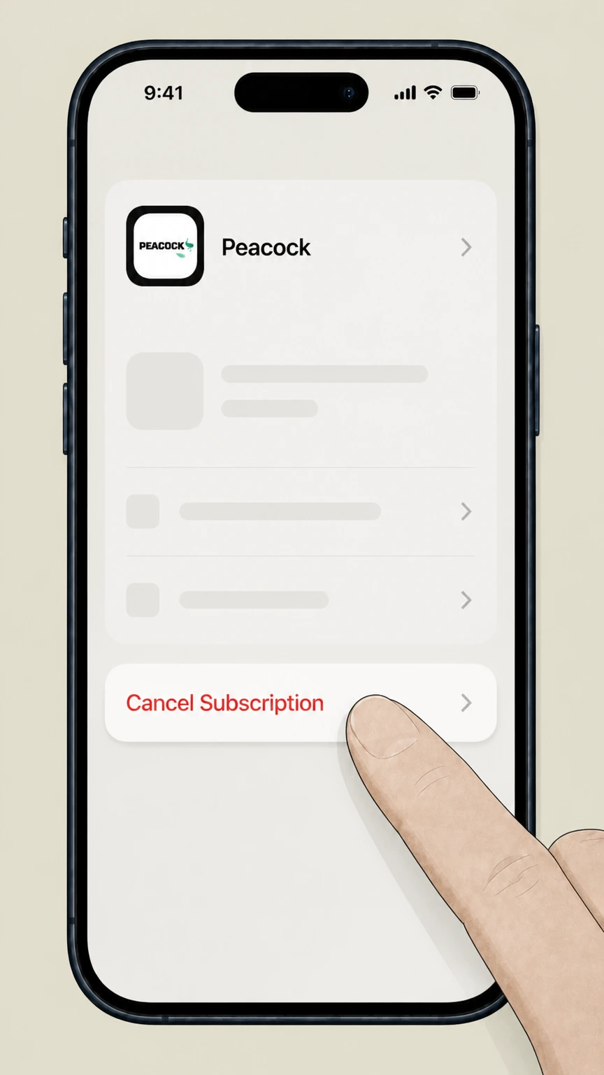 Peacock cancel an app store subscription: Tap Cancel Subscription