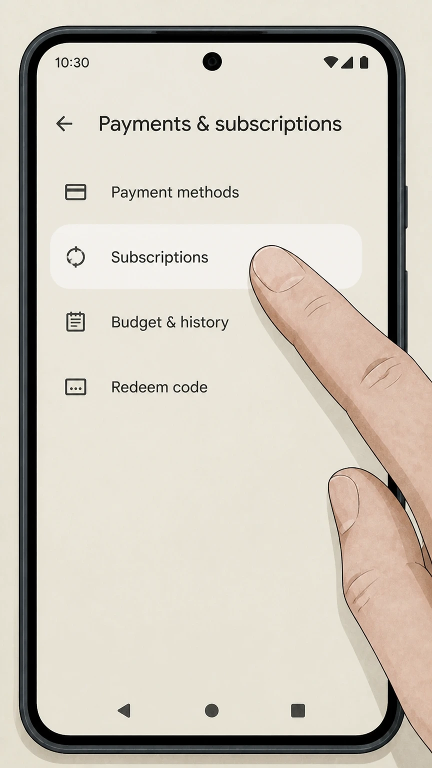 Peacock google-play cancellation: Open Subscriptions