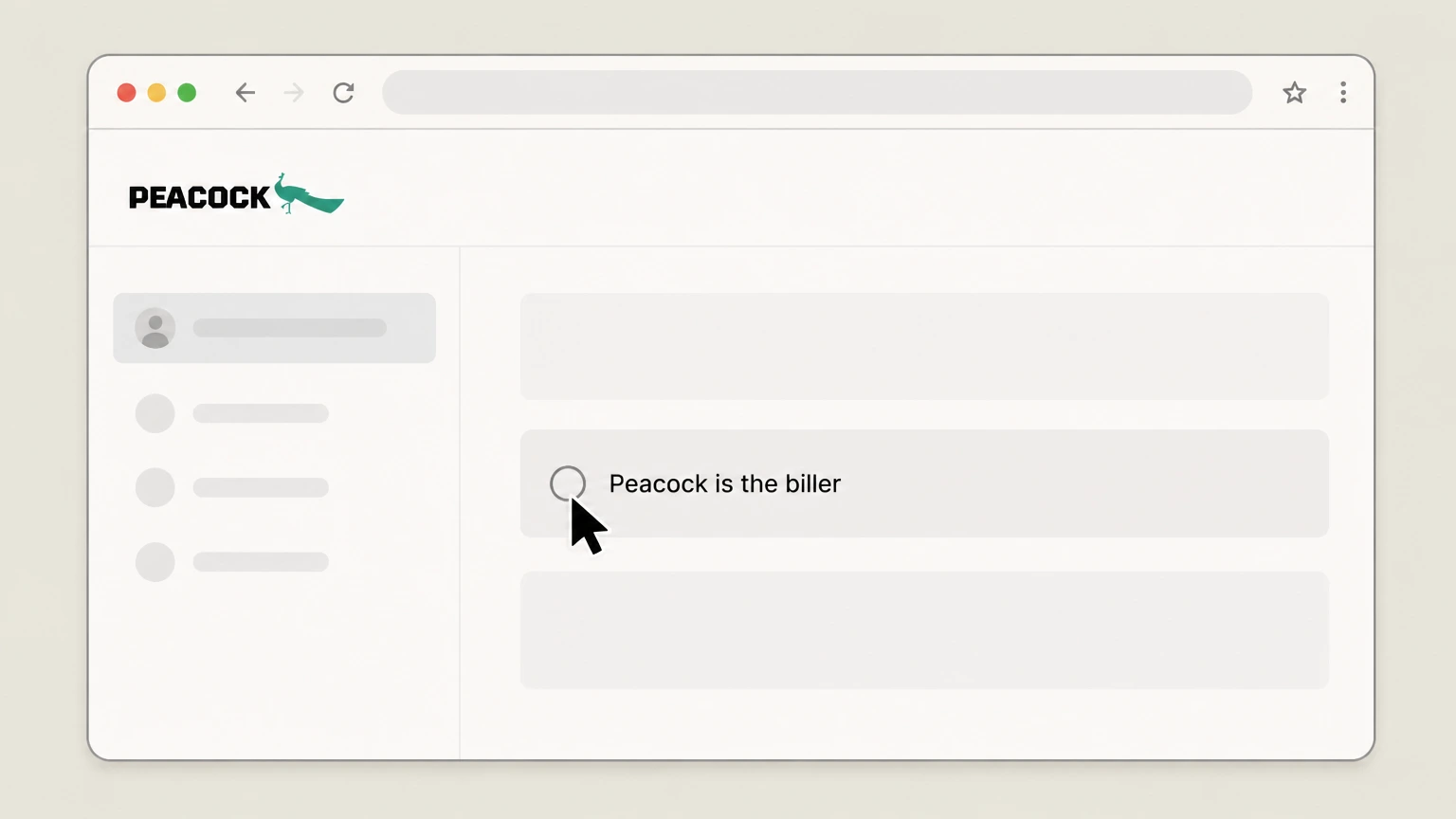 Peacock cancel on the provider website: Confirm Peacock is the biller