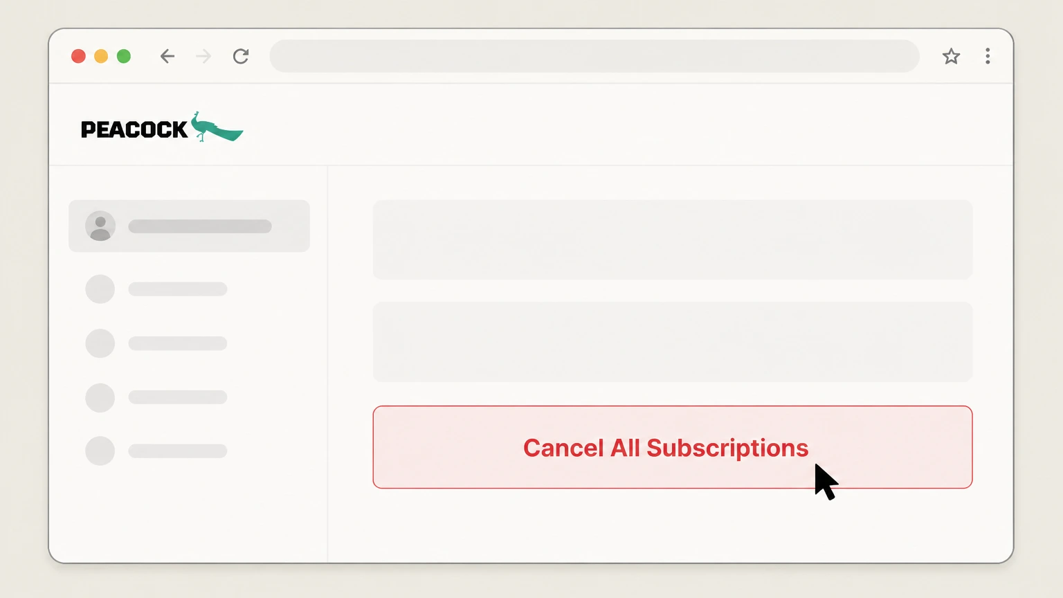 Peacock cancel on the provider website: Choose Cancel All Subscriptions