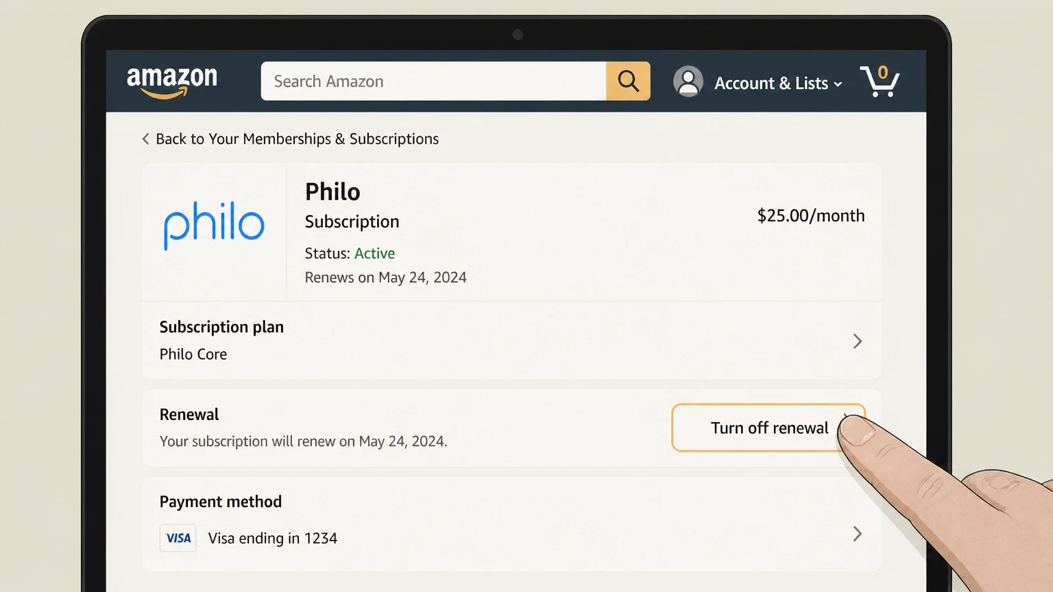 Philo amazon cancellation: Turn off renewal