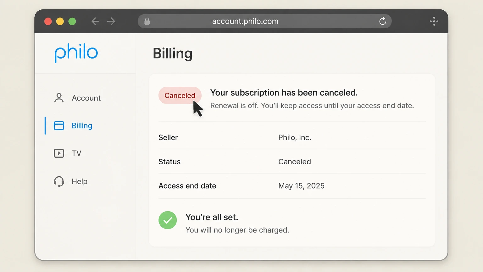 Philo billing-partner cancellation: Keep proof