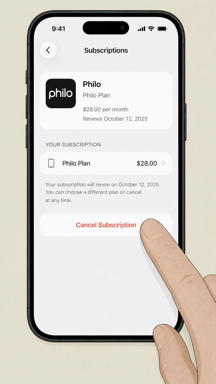 Philo ios cancellation: Tap Cancel Subscription