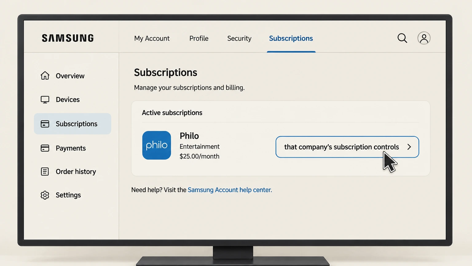 Philo samsung-tv cancellation: Open that company’s subscription controls