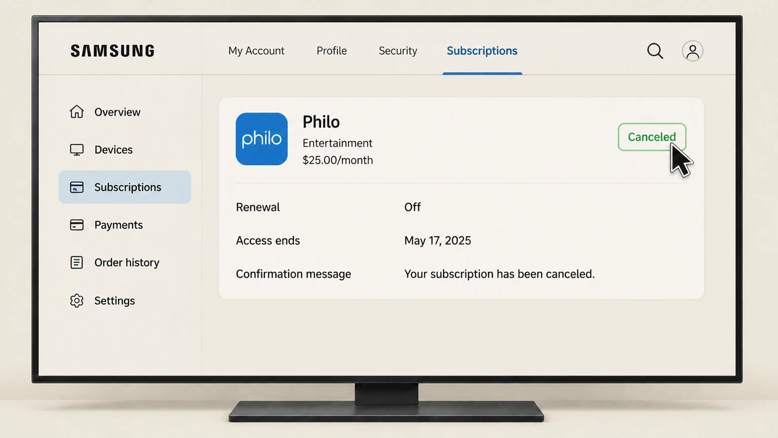 Philo samsung-tv cancellation: Keep proof